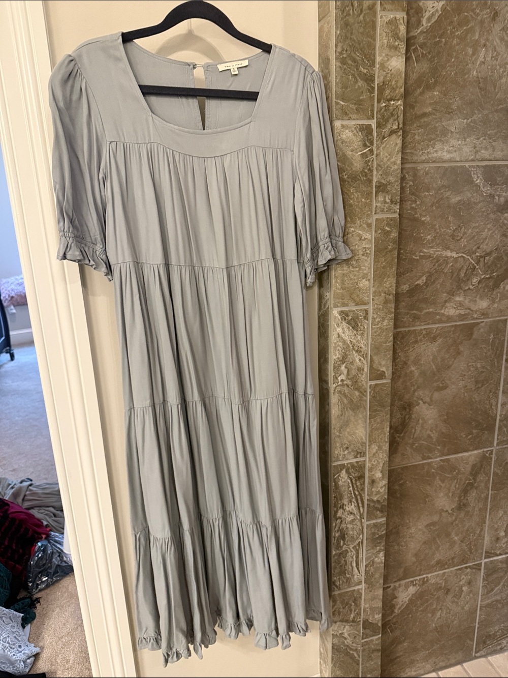 tea n rose Soft Slate Blue Tiered Midi Dress